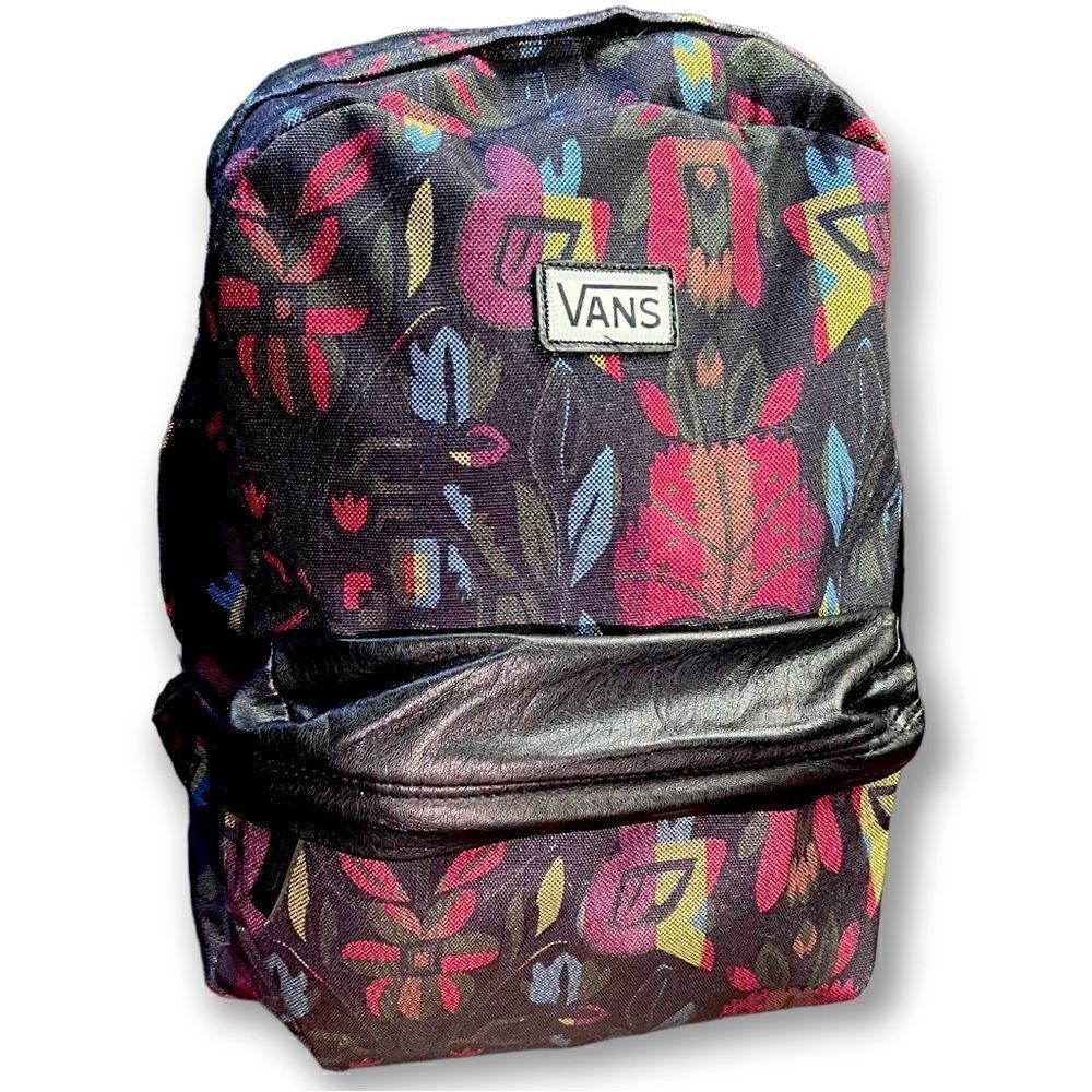 VANS BackPack BookBag Back To School Abstract Floral Leather Accent